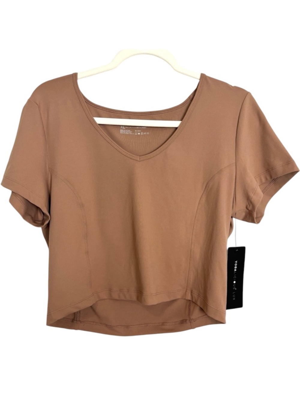 NWT Yogalicious Lux V-neck Neutral Crop Top Women’s XL Athletic Gym Active